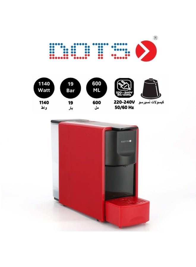 DOTS Espresso Coffee machine, water tank volume 0.6 litres, , preheat time 40 seconds, pump pressure 19 bar, single or double cup of coffee, coffee temperature up to 72 to 84 degrees, automatic shutdown, NTC control for more accurate temperature - Image 1